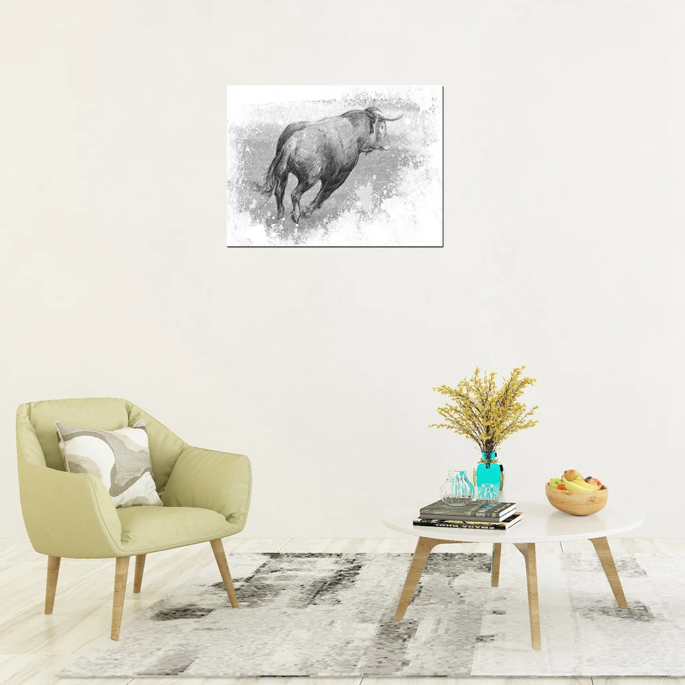 Настенная ретро Картина на холсте с изображением коровы и быка карандаш рисунок