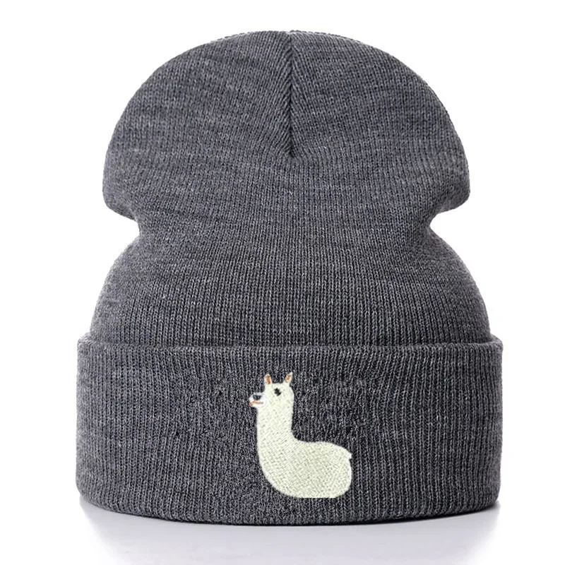 Милая хлопковая Шапка бини с вышивкой Альпака для мужчин и женщин вязаная зимняя