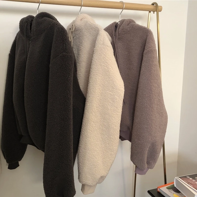 

2020 New Winter Woman Fashion Lamb Swool Jacket Female Hooded Outerwear Lady Zipper Keep Warm Coat Girl High Quality Top