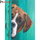 Алмазная живопись сделай сам Huacan, вышивка с собакой, полная выкладка, мозаика из круглых страз, вышивка крестиком, животное, домашний декор