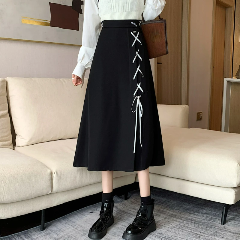 

Elegant Vintage Victorian Skirt Women Slim Lace-up Designer Black Gothic Y2k Skirt Korean Style High Street Casual Party Clothes