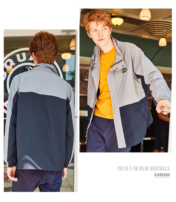 Giordano мужская куртка контрастный вышитый значок Chaquetas Hombre длинный рукав карманы спереди Jaqueta Corta Vento 01079749