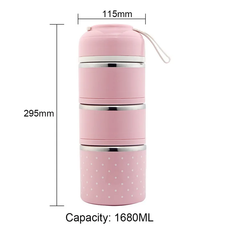 3 Layer pink Многослойный термо Ланч-бокс милый герметичный контейнер для еды дети портативный бокс для пикника Походный, нержавеющая сталь - Цвет: 3 Layer pink