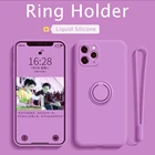 Чехол-подставка для iPhone 13, 12 Mini, 11 Pro, XS Max, XR, X, 8, 7, 6 S Plus, SE 2020, из жидкого силикона, с кольцом-держателем