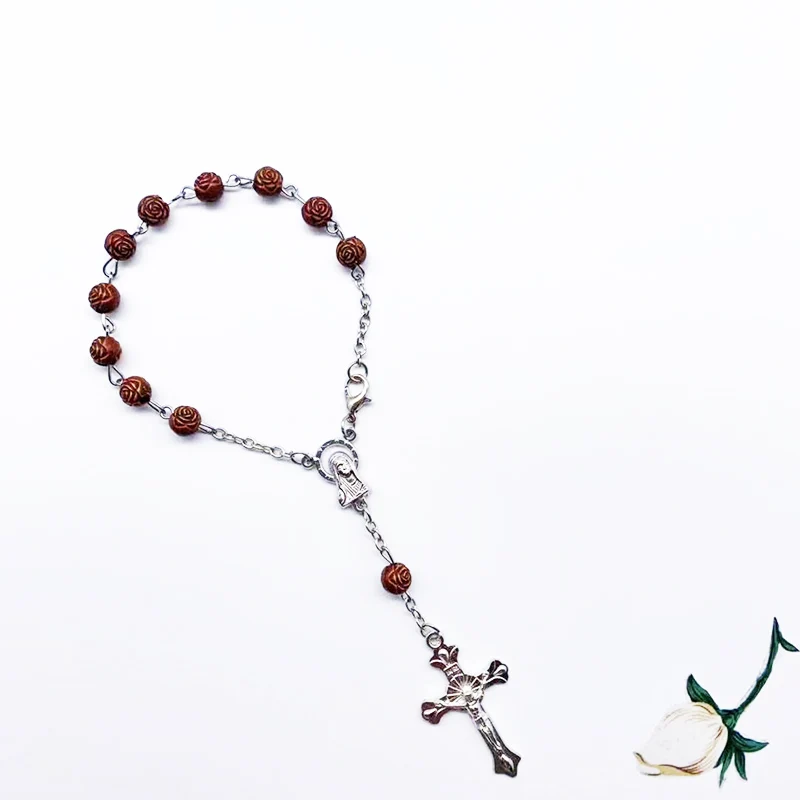 Крест Бусы ручной работы Иисуса Мэри бусы сердце икона милости Религиозный