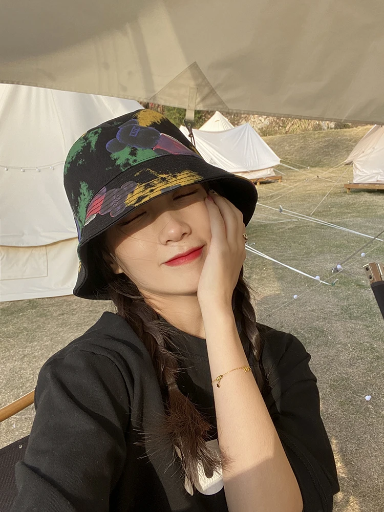 Girl cute tide bear graffiti daily joker spring and summer sunshade fisherman hat female early spring show small face