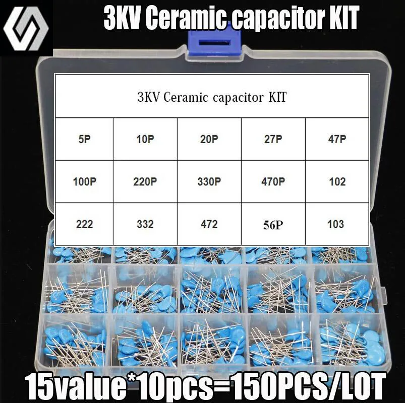 

DIY KIT 150pcs=15value*10pcs 3KV Ceramic capacitor KIT 3KV 5P 10P 22P 47P 56P 100P 150P 220P 330P 470P 102 222 332 472 103