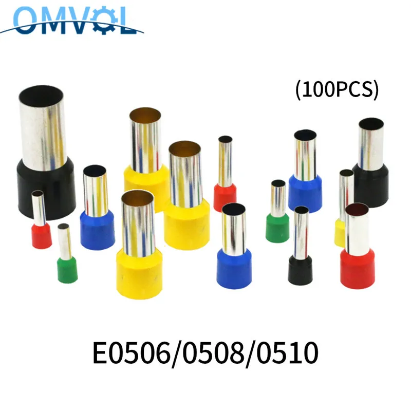 100 шт./лот E0506 E0508 E0510 E0512 Изолированные наконечники Terminal0.5MM2 проводной кабель