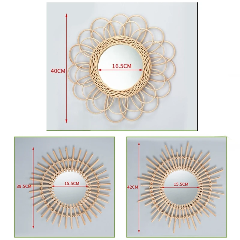 

Rattan Innovative Art Decoration Round Makeup Mirror Dressing Bedroom Bathroom Wall Hanging Mirrors Craft Photo Props