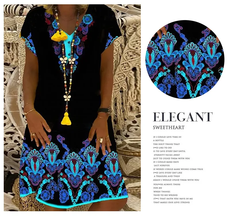 

ZOGAA Spring and Summer New Foreign Trade Explosion Models European and American Printed Fashion Dress Short-sleeved Skirt