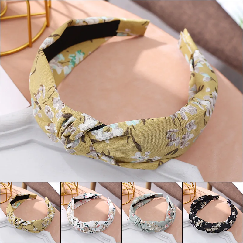 Повязка для волос с узелком Модный ободок перехлёстом и цветочным принтом
