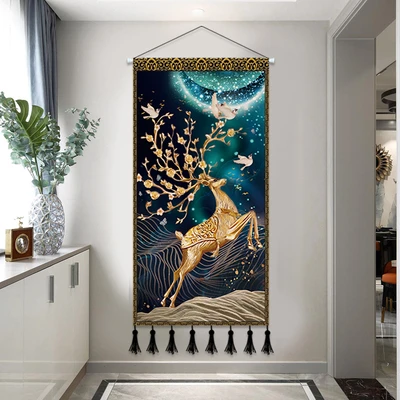 Скандинавские Инс дикий олень золотые опавшие листья галстук-краска