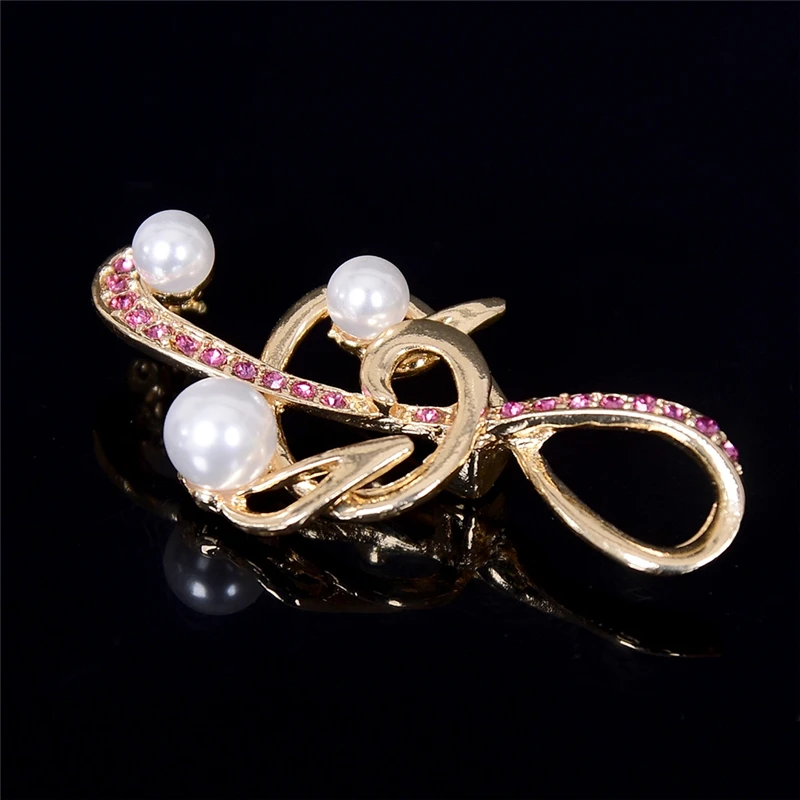 

Pinksee Trendy Elegant Rhinestone Music Note Brooches Women Girls Delicate Fashion Imitation Pearl Lapel Pins Jewelry Gifts
