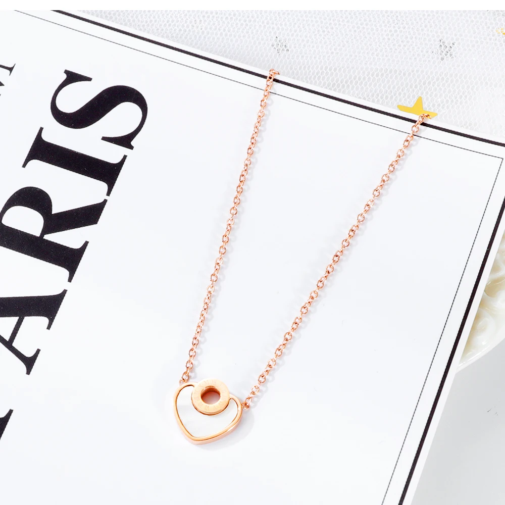 

OPK Women Chain Link Necklace Love Shell 2020 Tredy Stainless Steel Rose Gold Designer Charm Korea Romantic Style Jewelry 1640