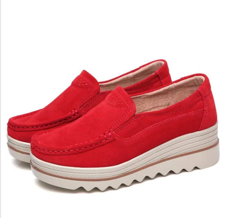 

Set of Feet Thick-soled Increased Peas Shoes Large Size Flat Leather Wedge Heel Women's Shoes Mother Shoes Outdoor Casual Shoes