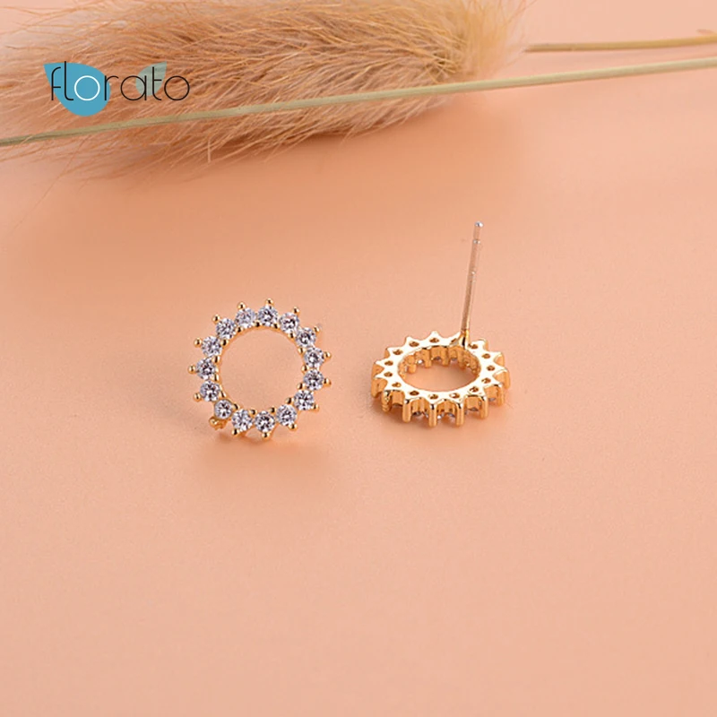 925 Silver Ear Needle Stud Earrings for Women Cubic Zirconia Paved Round Earrings Prevent Allergy CZ Crystal Earrings Jewelry