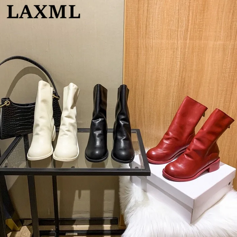 

Высококачественные дизайнерские Брендовые женские сапоги для верховой езды LAXML в стиле ретро, плиссированные мартинсы, тонкие, лидер прода...