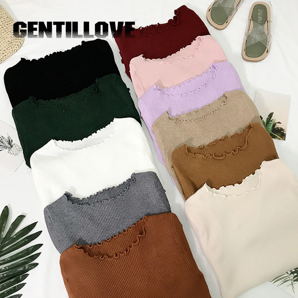 Повседневный зимний базовый свитер с волнистыми краями женский тонкий пуловер