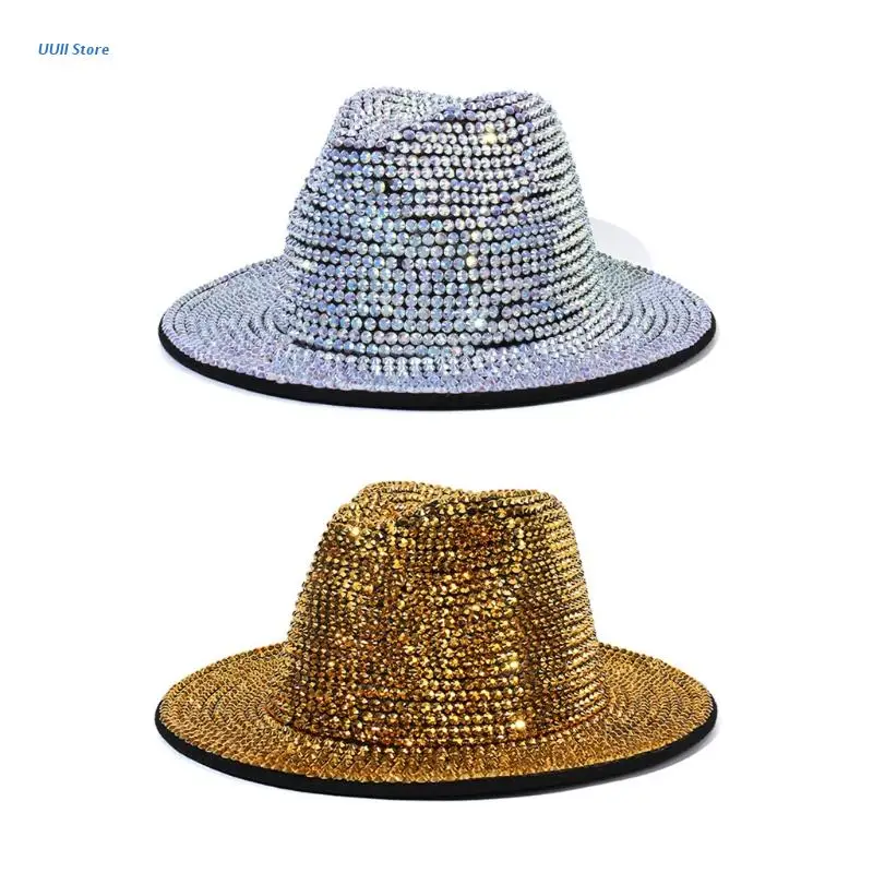 

Retro Fashion Shiny Rhinestone British Retro Hat Outdoor Trend Hipster Cotton Sunshade Party for Women Men Tophat