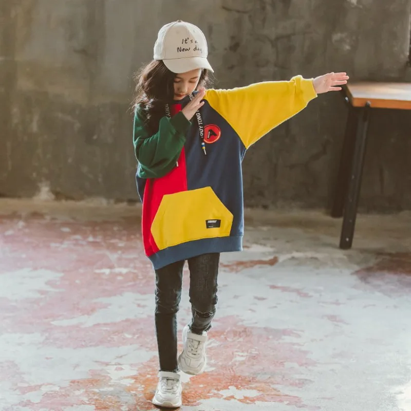 2019 осенний свитер для девочек хлопковый топ с капюшоном + джинсовые штаны