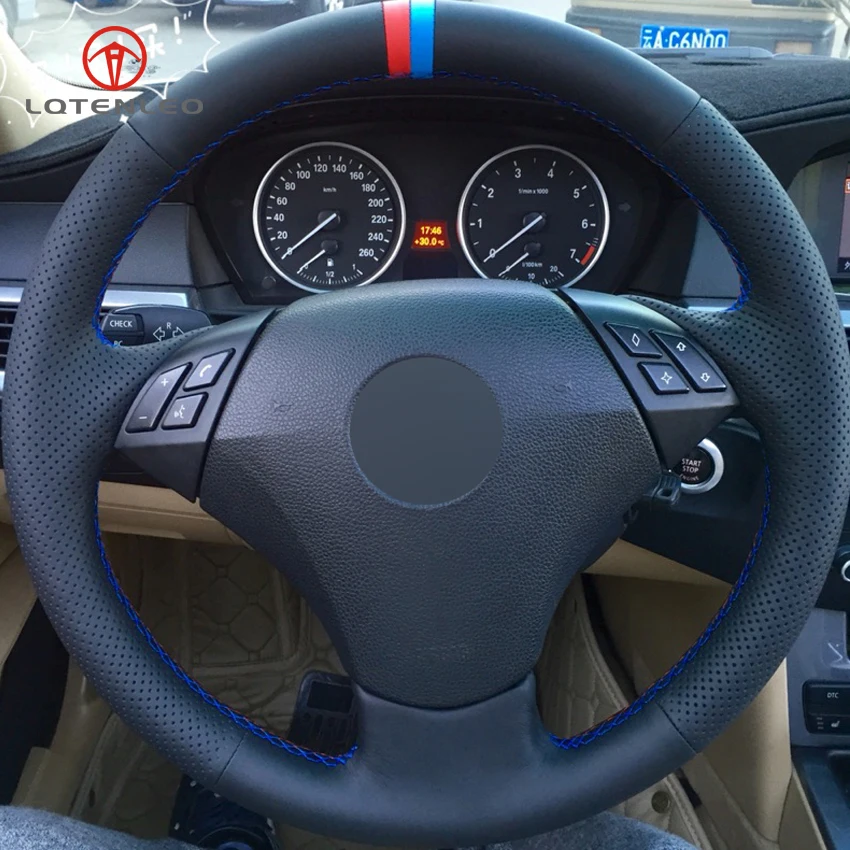 LQTENLEO черный из натуральной кожи DIY чехол рулевого колеса автомобиля для BMW E60 E61 520i
