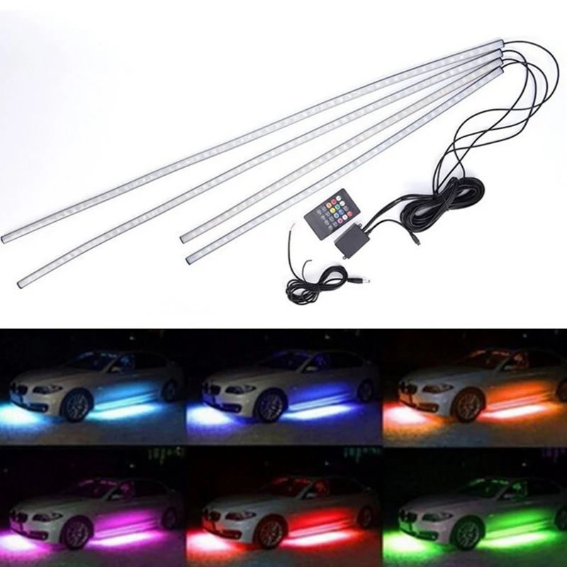 

4xCar Underglow гибкие светодиодные ленты светодиодный пульт дистанционного управления Управление RGB светодиодный ленты под шасси автомобиля тру...