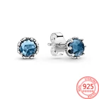 Классические серьги-гвоздики из искусственного серебра со сверкающими сапфирами и короной, серьги-гвоздики из розового золота, романтичные украшения для вечевечерние для девочек, подарок