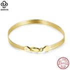 Rinntin 18K позолоченный 925 Стерлинговое Серебро итальянский 4,5 мм гибкий плоский браслет в елочку цепь для женщин мужчин ювелирные изделия SB107