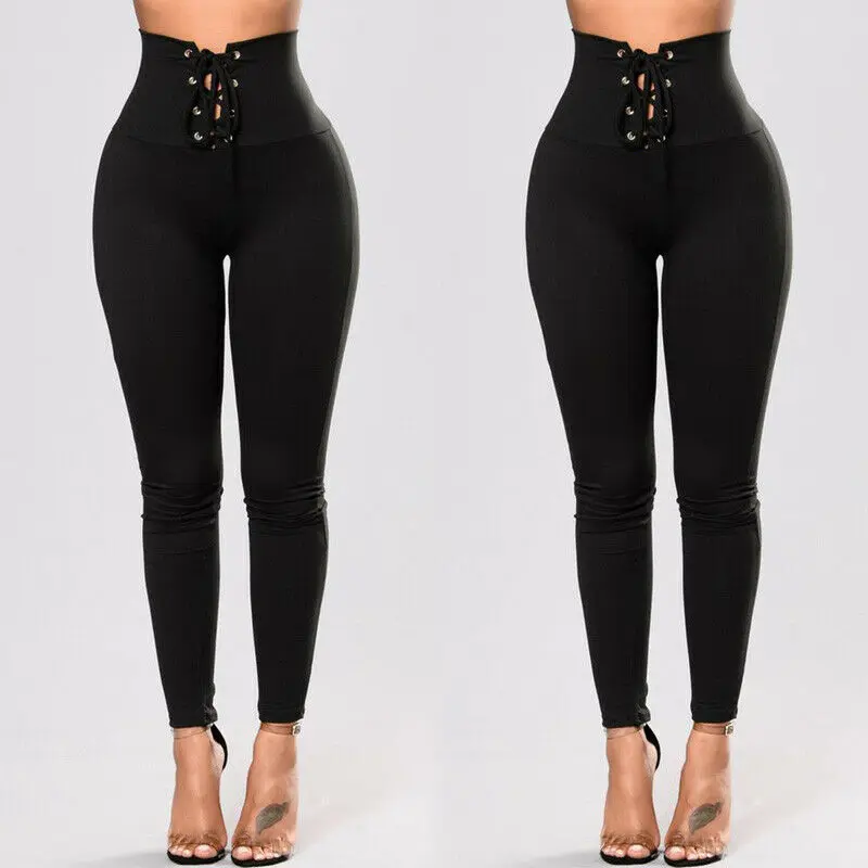 

Casual Women's High Waist Drawstring Ladies Pencil Trousers Elastic Long Pants