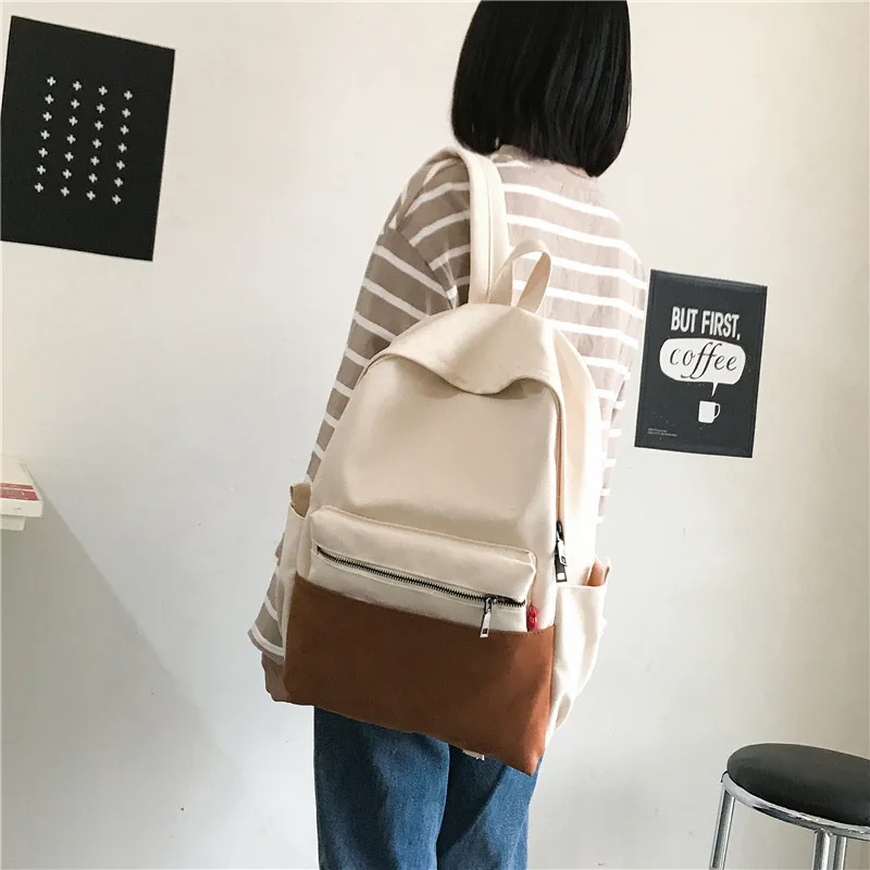 

Backpack Soft Sister Bag Canvas Simplicity Korean Vintage Backpack Women High-capacity Travel Backpack Preppy Style Ladylike