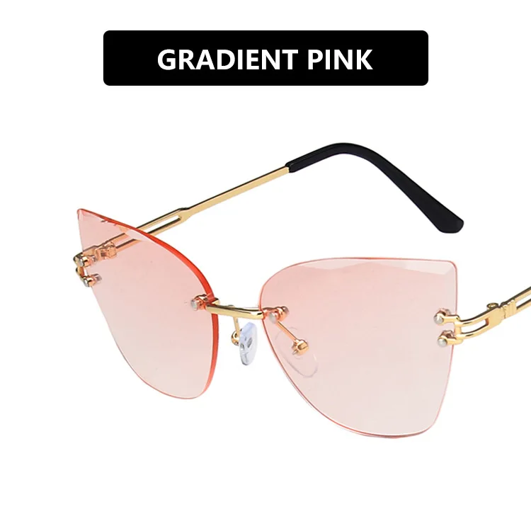 

New Sunglasses Women Oversized Cat Eye Eyewear 2021 Gradient Brown Pink Rimless Sun Glasses for Female Gift Brand Designer