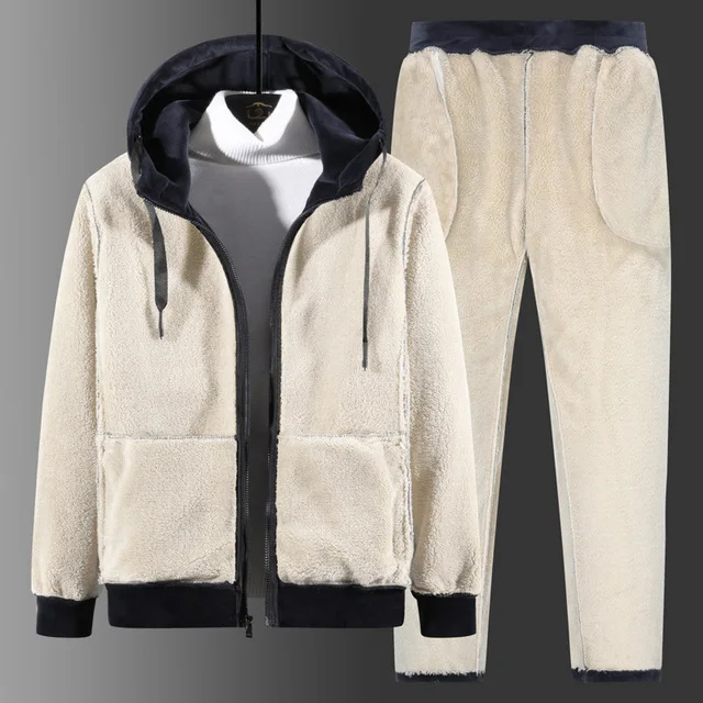 

Lamb wool men's casual suit plus velvet loose sweater suit autumn and winter thick warm hooded cardigan jacket men