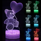 Детский ночник, 3D светодиодный ночник, креативный Настольный прикроватный светильник, романтический светильник льник в форме сердца, медведя, для детей, для девочек, украшение для дома, подарок D30