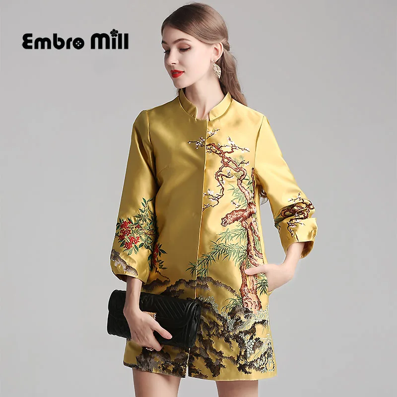 Осеннее новое пальто с высокой талией lndie фольклорный стиль Ретро Вышивка