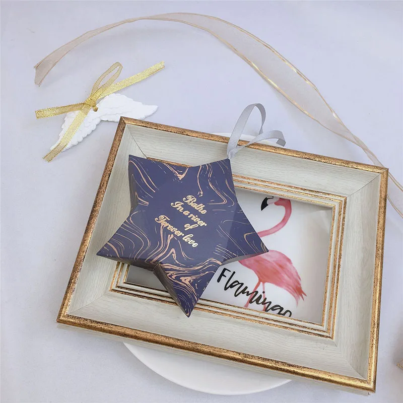 Насыщенный сапфировый 10 шт. пятиконечные Звездные коробки с мраморным золоченым узором Свадебная подарочная коробка конфет Рождественский подарочная коробка с ручным подарком вечерние поставки - Цвет: Насыщенный сапфировый