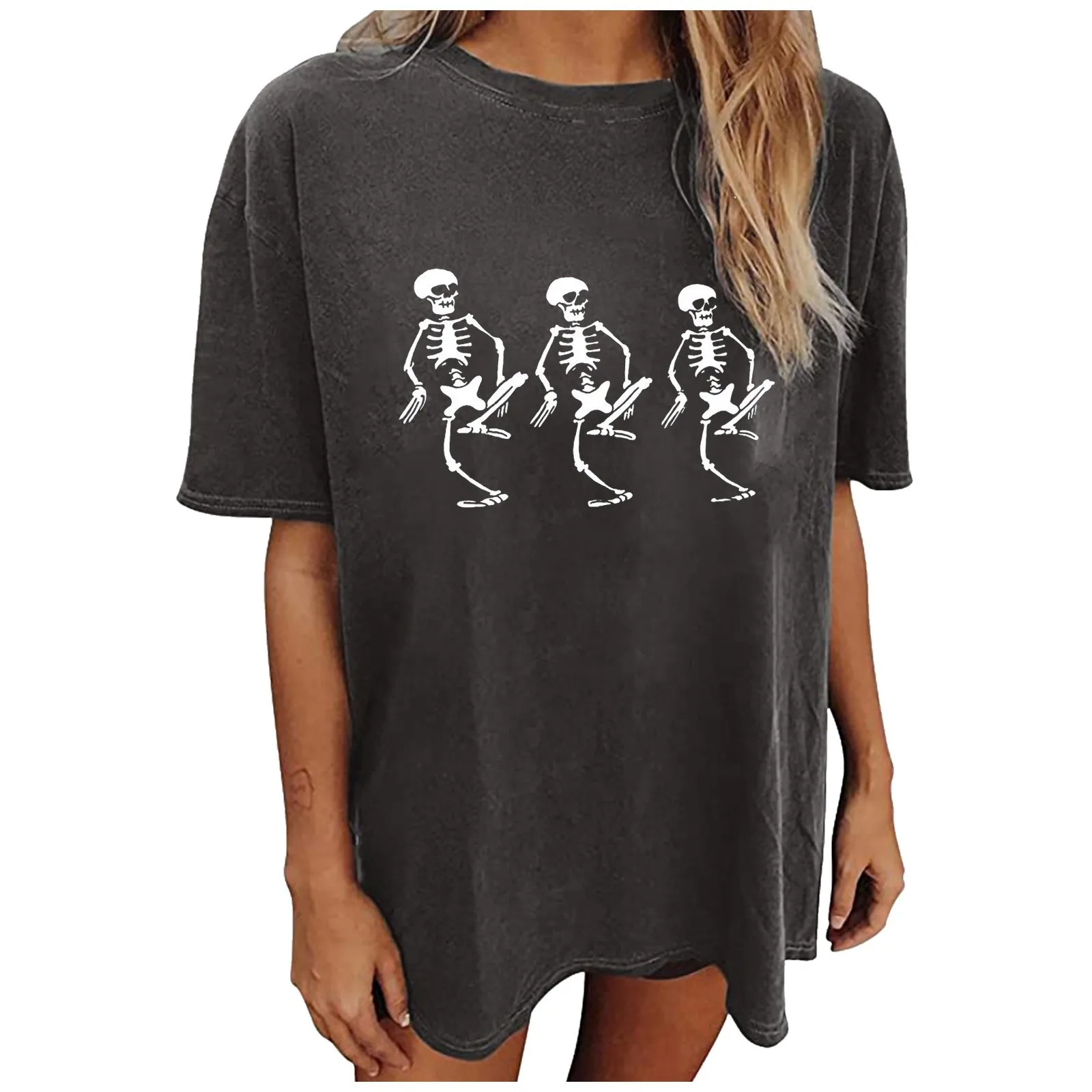 

Cotton Long Sleeve T Shirts for Women Womens Tunic Casual Skeleton Shirts Print Short Halloween Sleeve Top Swing Tunics Women