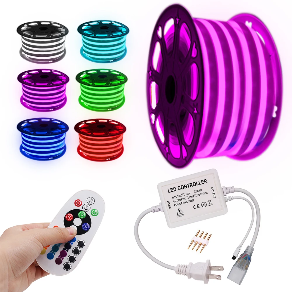 Гибкая RGB неоновая светодиодсветильник лента с пультом дистанционного