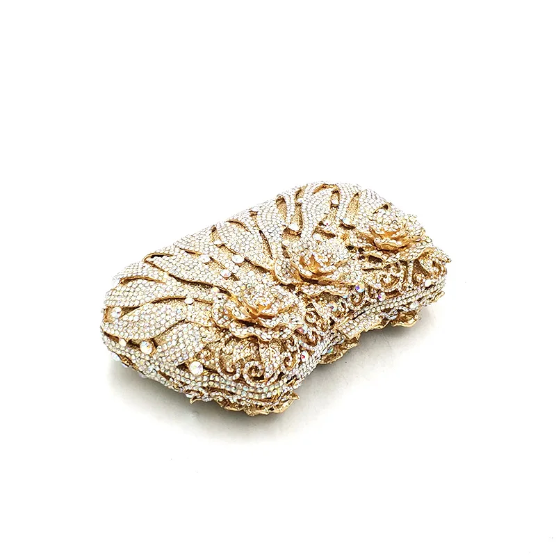 Luxury Bridal party purse women evening party handbag fashion diamonds wedding crystal clutches rose flower crystal purses