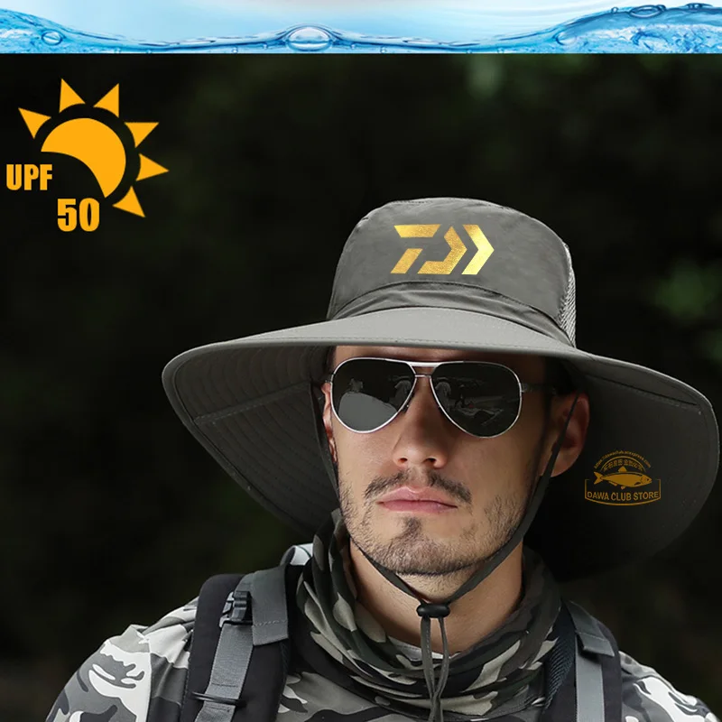 

2020 DAIWA брендовая мужская летняя Солнцезащитная дышащая Рыбацкая шляпа с большими полями, рыболовная шляпа, уличная Солнцезащитная шляпа, во...