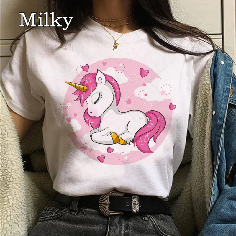 

Kawaii Unicorn graphic t shirt women print cartoon funny 90s cute tshirt korean short sleeve female Casual t-shirt female