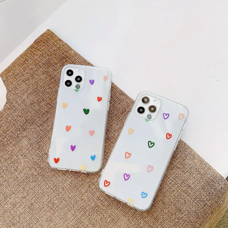 transparent cute love heart soft phone case for iphone 11 12 mini pro max candy color clear for iphone 7 8 plus x xs xr se 2020 free global shipping