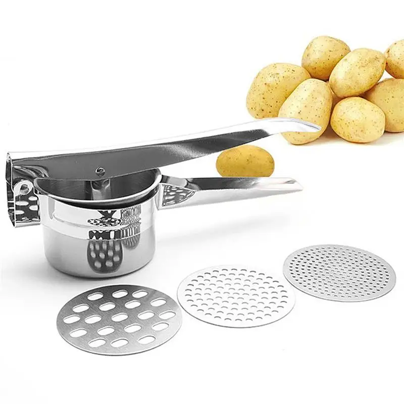 

Stainless Steel Potato Ricer With 3 Interchangeable Fineness Discs Fruit Vegetable Tools Manual Press Crusher Kitchen Tools