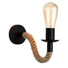 Винтажный деревянный настенный светильник, комнатное освещение, декоративное бра, настенный светильник на пеньковой веревке e27, прикроватная лампа для столовой, спальни