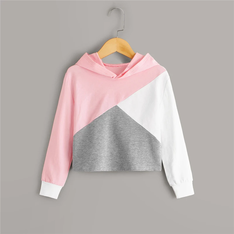 SHEIN Kiddie/Укороченный свитшот с капюшоном для маленьких девочек; Детские топы; коллекция года; осенние повседневные толстовки с длинными рукавами для подростков