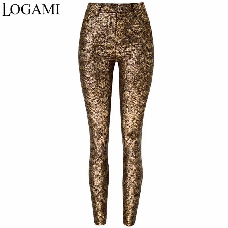 Женские брюки LOGAMI из искусственной кожи пикантные карандаш со змеиным