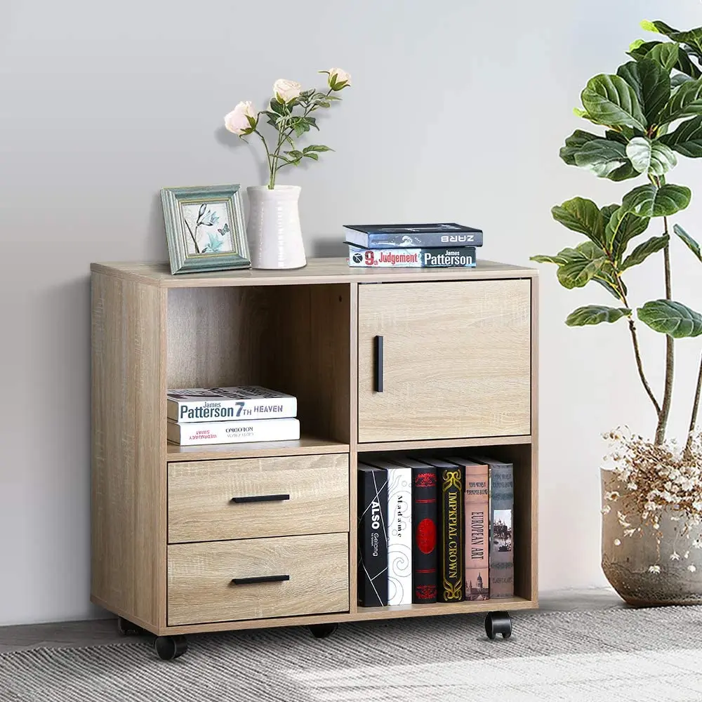 Living Room Cabinets 2 Drawers Wood File Cabinet with Shelves Large Open Space Storage Shelve Multi-Functional Office Cabinet