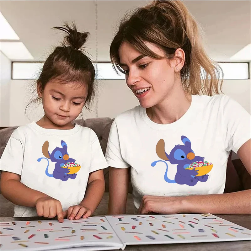 

Children's T-shirt Kawaii Disney Series Pattern Top Short Sleeve Family Fashion Matching Set