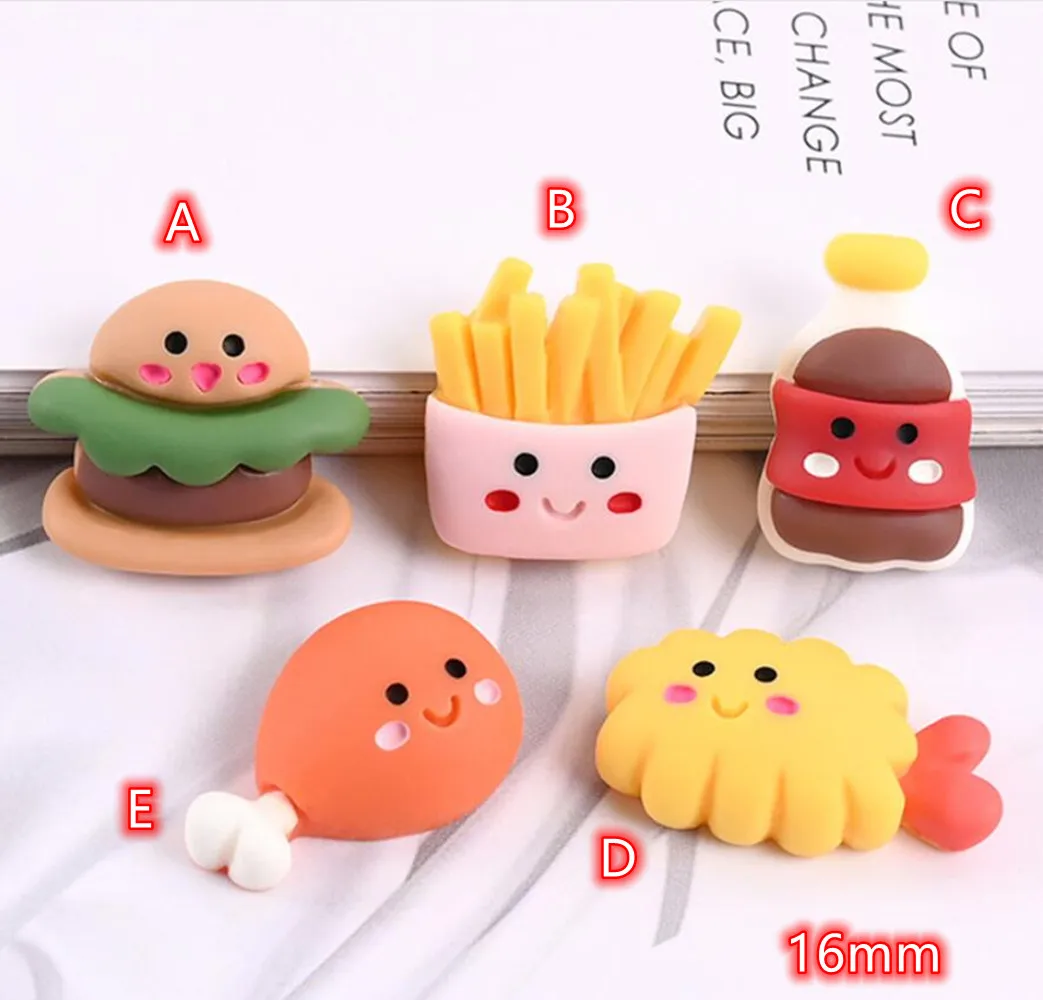 

Hamburger Flat back Resin Cabochons 20pcs cute Cartoon Resins Foods Button Drumstick Cabochon For Scarpbooking DIY Accessories