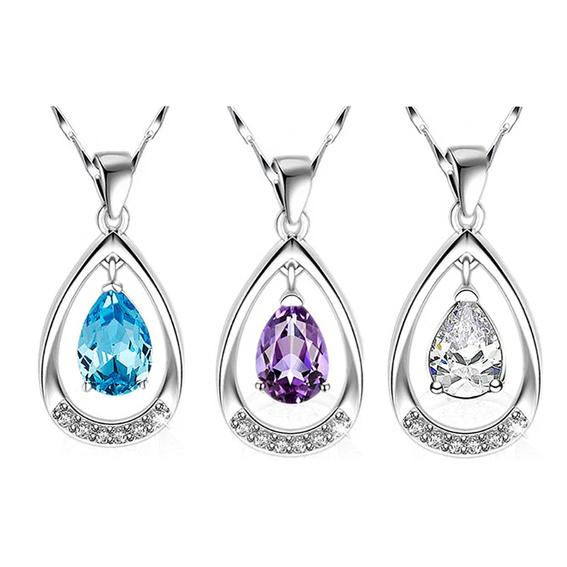 

Bright Crystal Water Drop Pendant Necklace Female Choker Accessories Princess Trendy Silver Plated Necklace For Women Jewelry