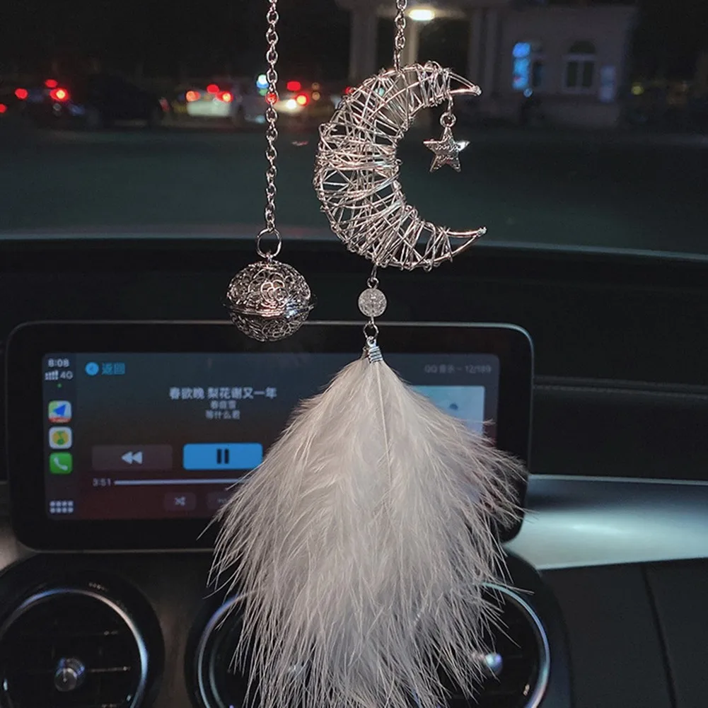 

28CM Car Rearview Mirror Female Ornaments Starry Moon Dream Mirror Interior Accessories Decorative Hanging Ornaments